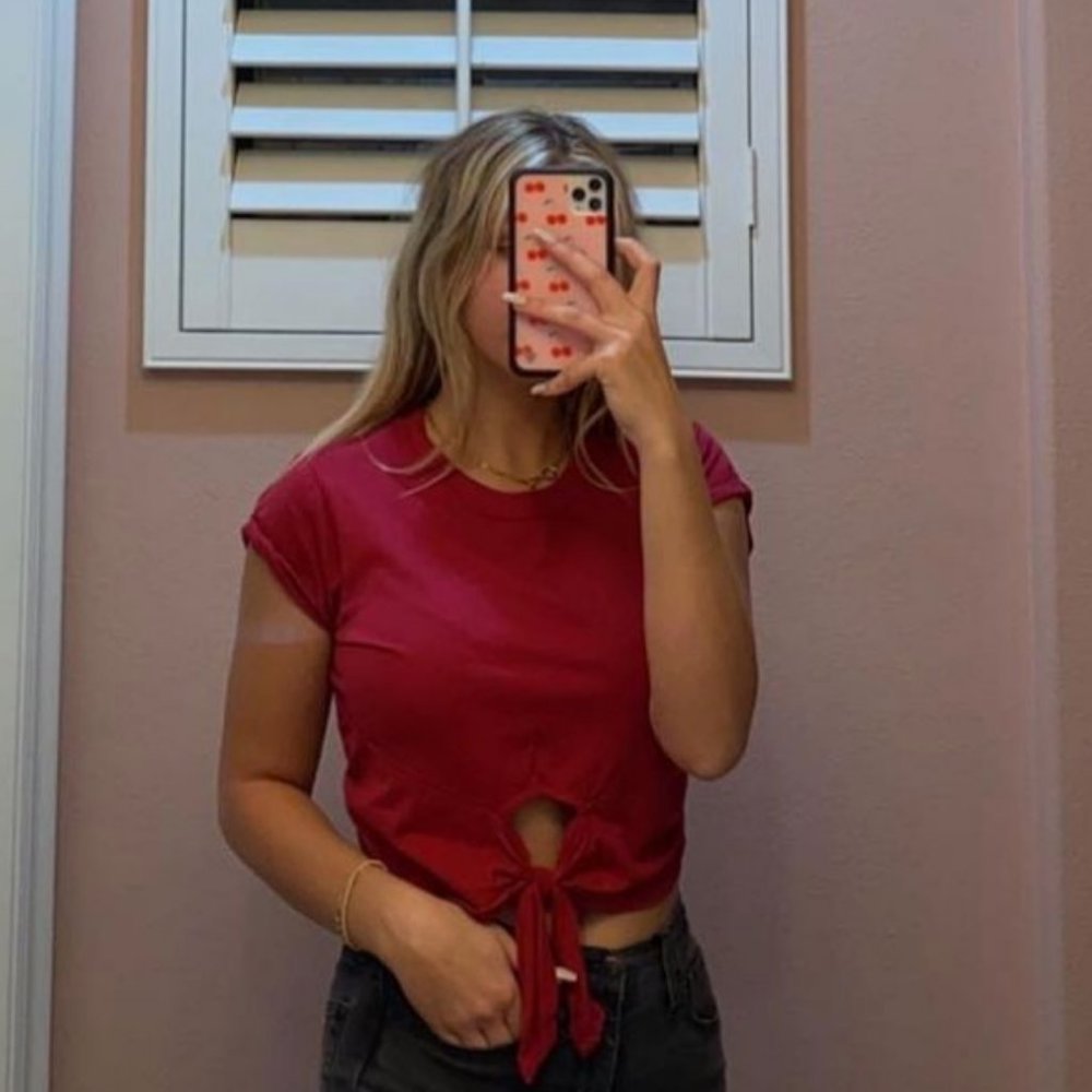 Red Front Tie Crop Top